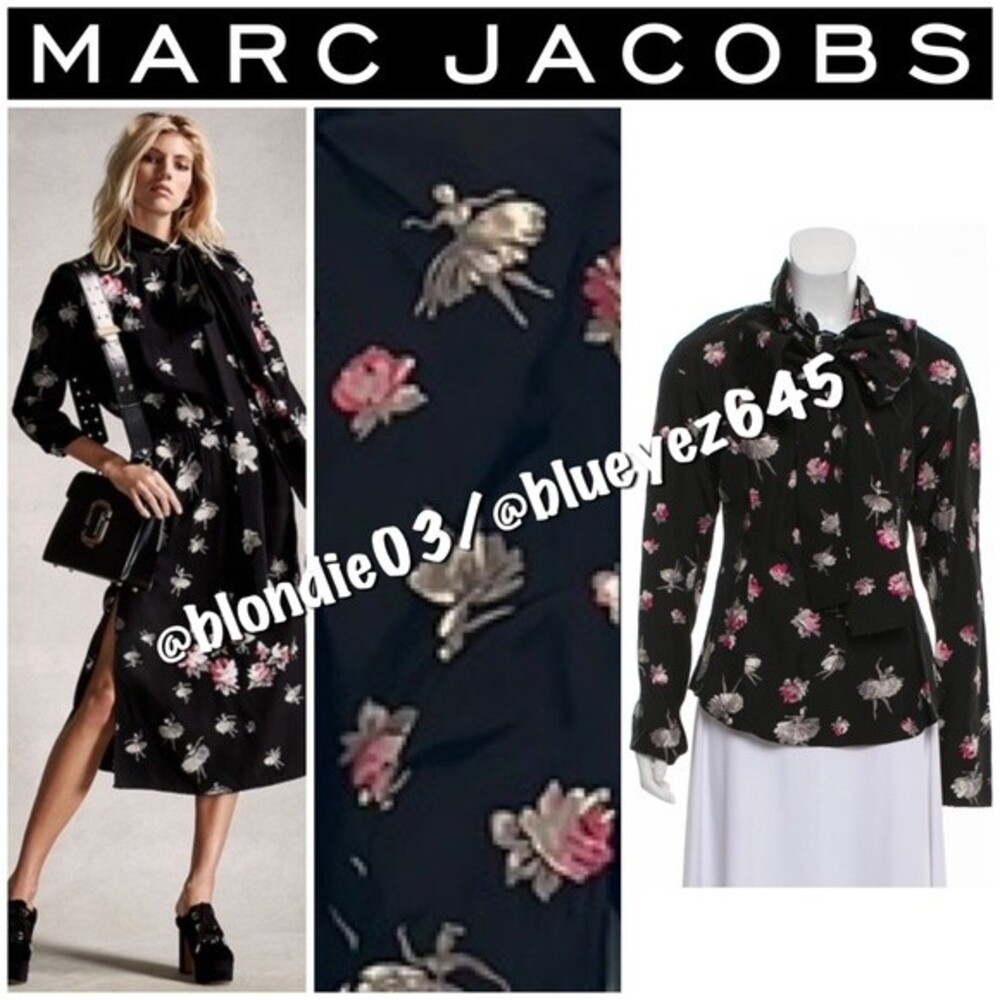 Marc Jacobs Black Floral Tie-Bow Ballet Dancers vintage Blouse